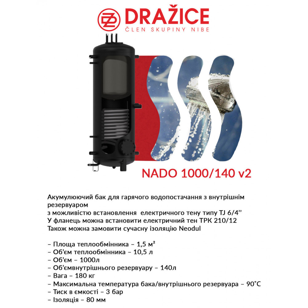 Акумулюючий бак Drazice NADO 1000/140 v2 з ізоляцією Neodull (80мм) 2953527529-01