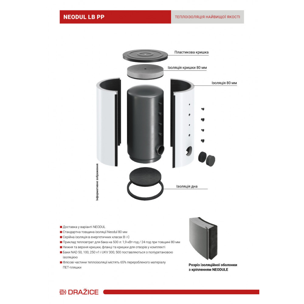 Акумулюючий бак Drazice NADO 1000/140 v2 з ізоляцією Neodull (80мм) 2953527529-01