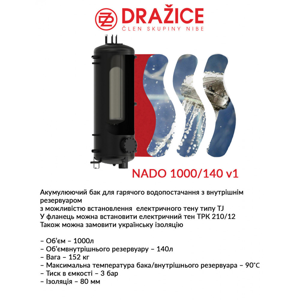 Акумулюючий бак Drazice NADO 1000/140 v1 з ізоляцією Neodull (80мм) 2953527528-01