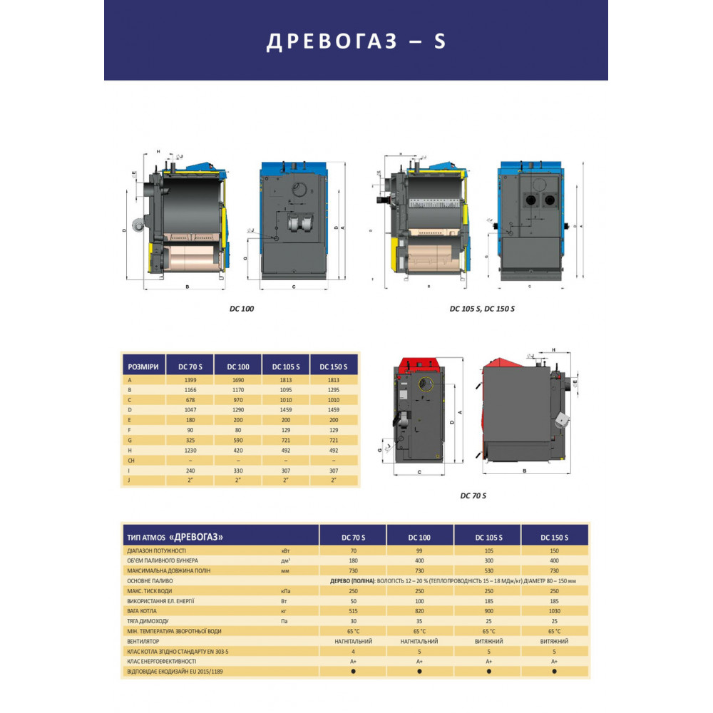 Котел твердопаливний піролізний ATMOS DC 105 S (105кВт) на дровах 2944926900-01