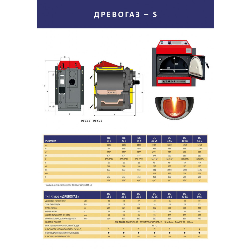 Котел твердопаливний піролізний ATMOS DC 25 S (25 кВт) на дровах 2884638216-01