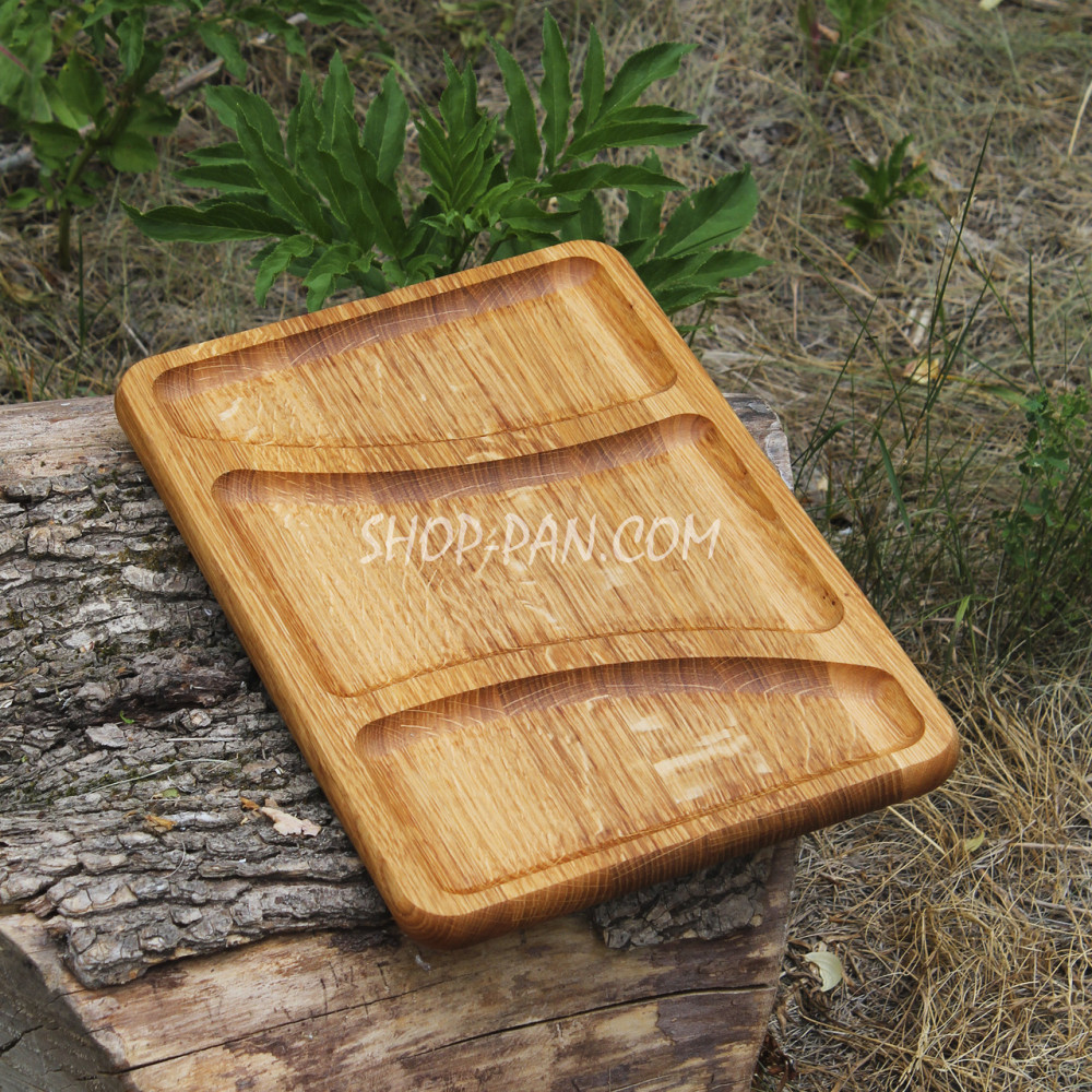 Менажниця дерев'яна 25x35 см, прямокутна, на 3 секції, двостороння 2425824563