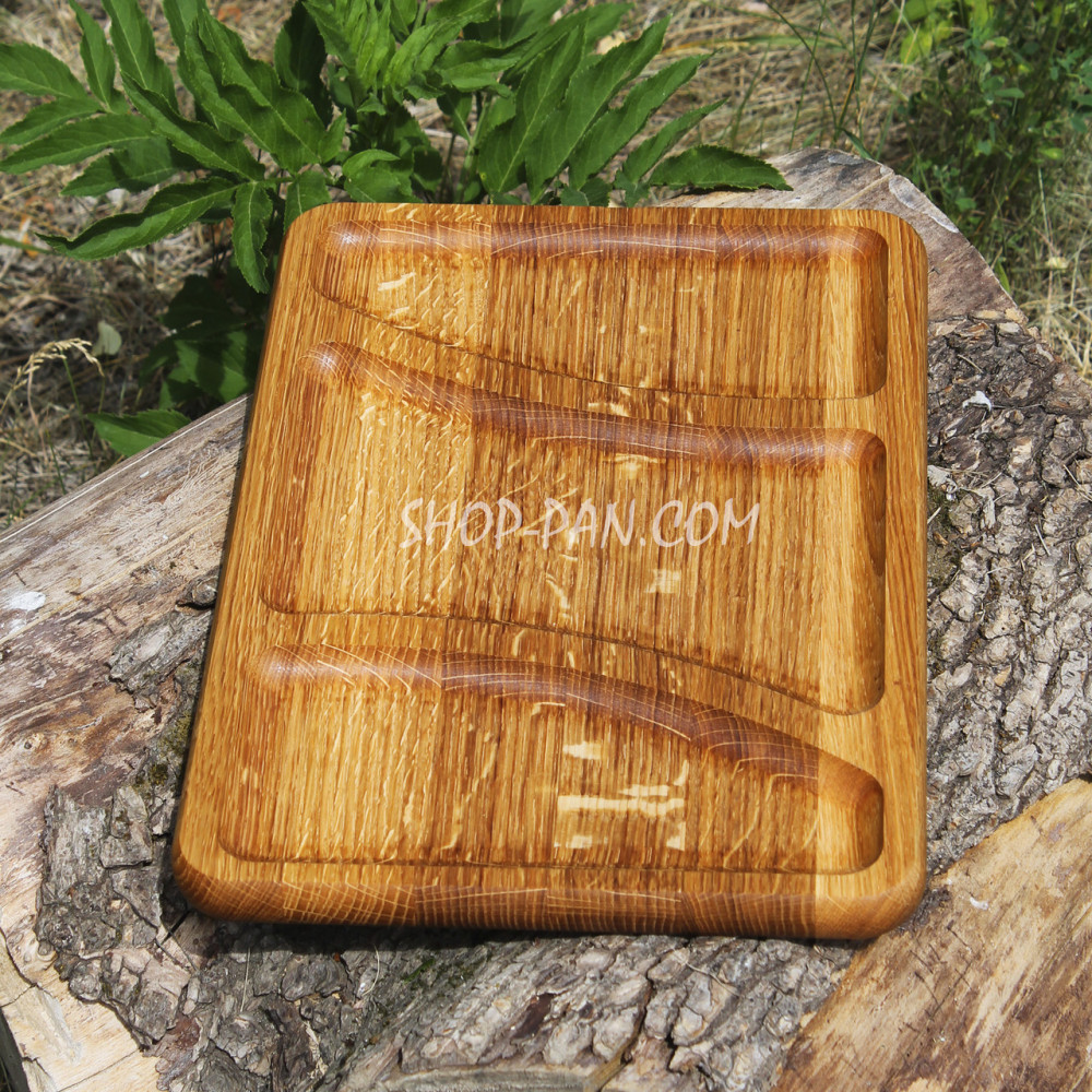 Менажниця дерев'яна 25x35 см, прямокутна, на 3 секції, двостороння 2425824563