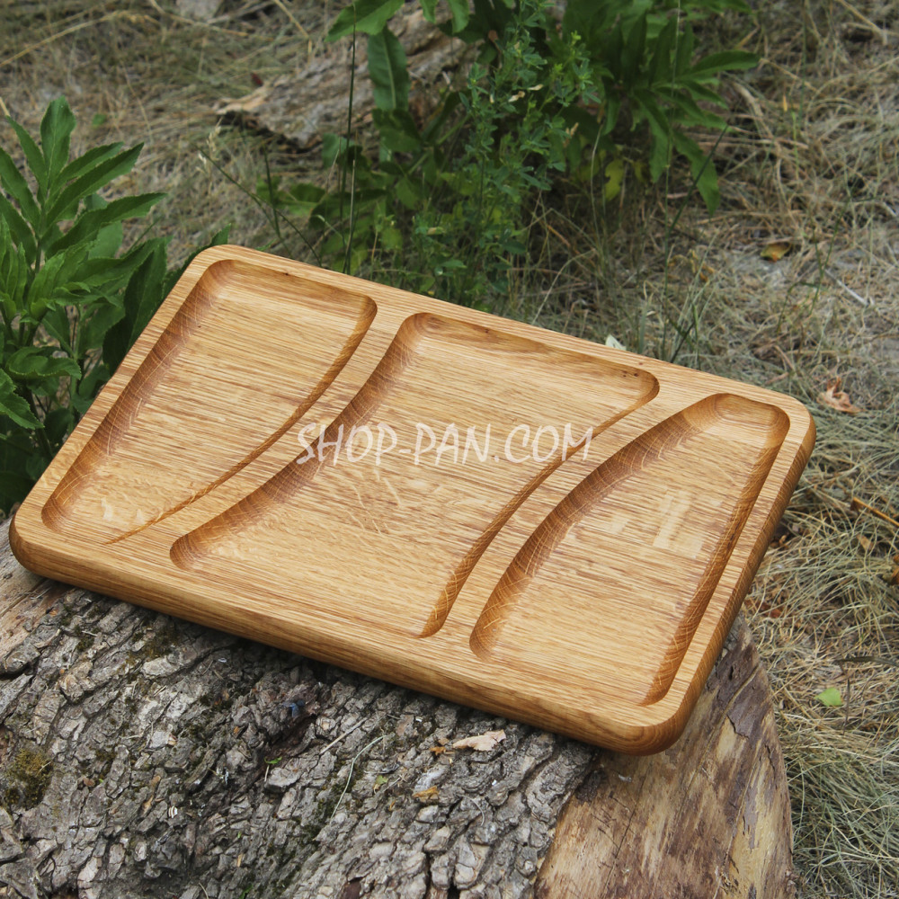 Менажниця дерев'яна 25x35 см, прямокутна, на 3 секції, двостороння 2425824563