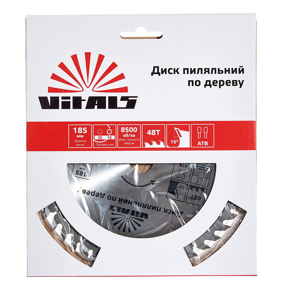 Диск пиляльний Vitals по дереву 185x20/16, ATB 48 000168136