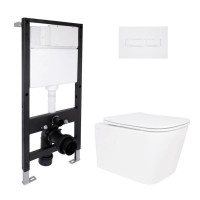 Готове рішення Qtap для ванної кімнати: підвісний унітаз Crow Ultra Quiet 485x340x290 + комплект інсталяції Standard (лінійна клавіша White)