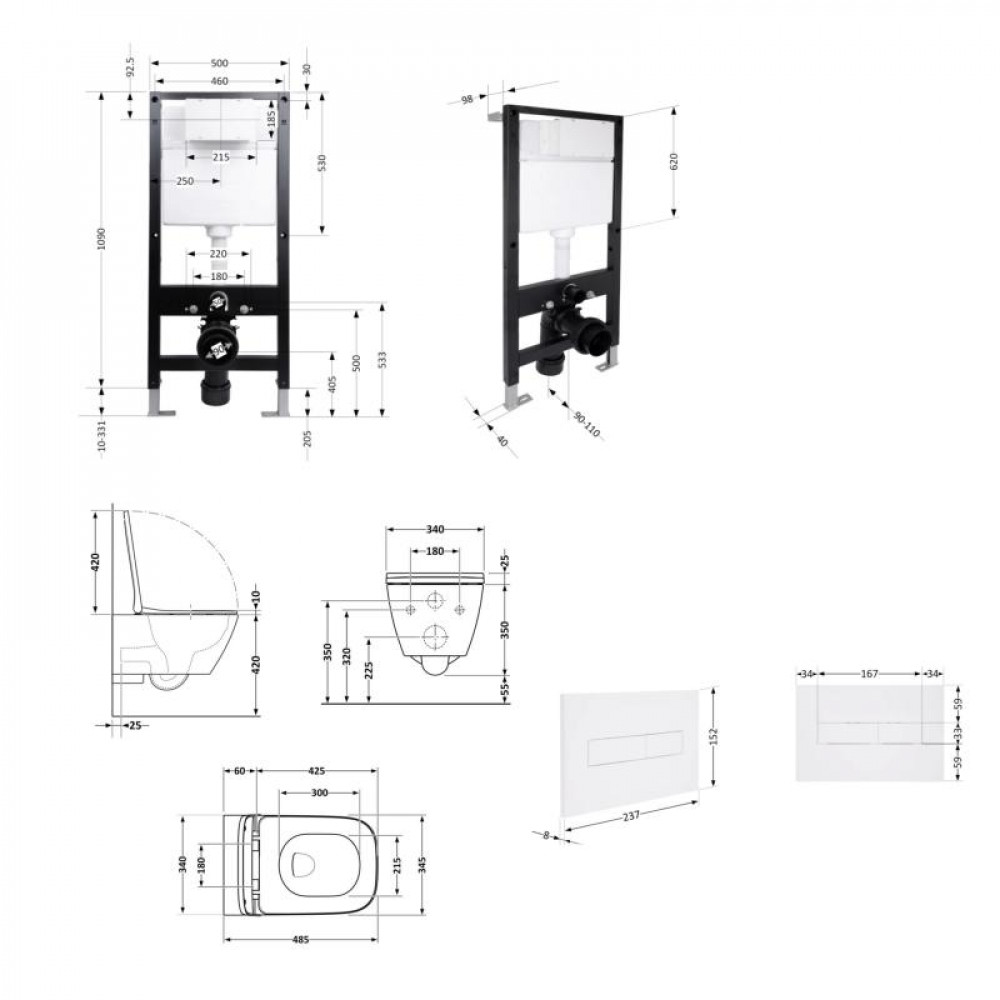 Готове рішення Qtap для ванної кімнати: підвісний унітаз Crow Ultra Quiet 485x340x290 + комплект інсталяції Standard (лінійна клавіша White) SD00057737
