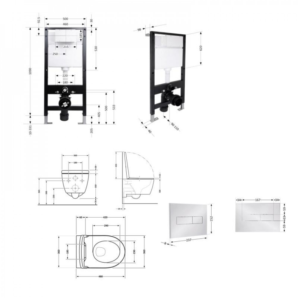 Готове рішення Qtap для ванної кімнати: підвісний унітаз Jay Ultra Quiet 485x360x320 + комплект інсталяції Standard (лінійна клавіша Chrome) SD00057712