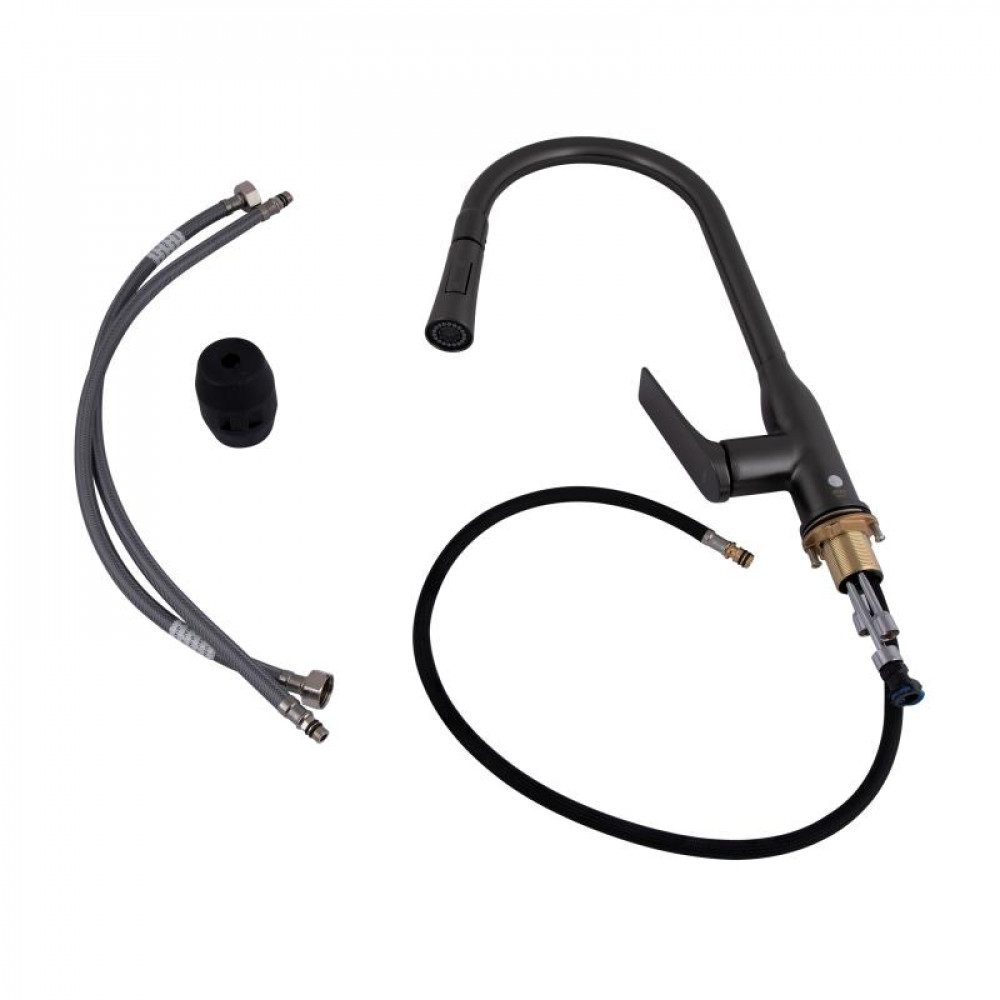 Змішувач для кухні Qtap Vlasta New з висувним виливом QTVLA344GMB45647 Gunmetal Black PVD SD00051771