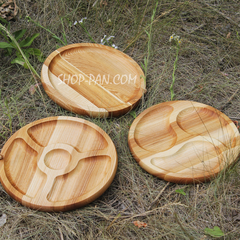 Менажниця дерев'яна 30 см, кругла, на 3 секції, двостороння 2425824564