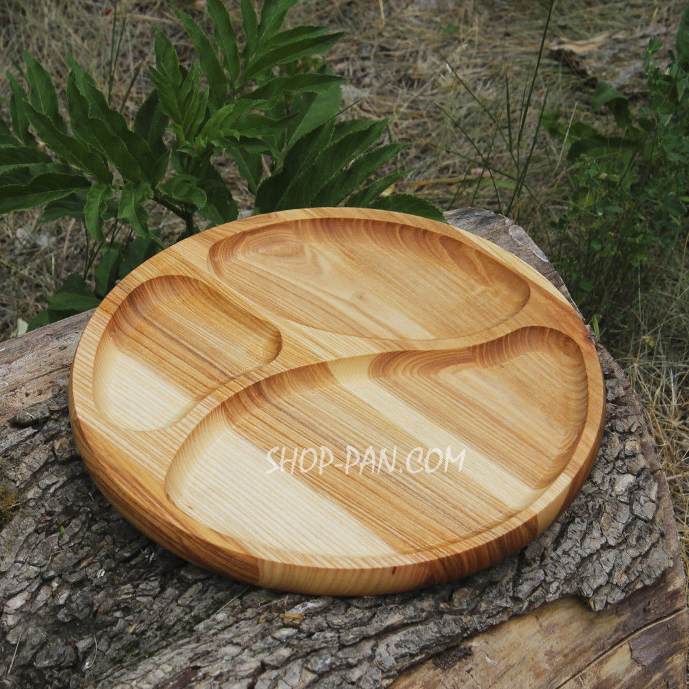 Менажниця дерев'яна 30 см, кругла, на 3 секції, двостороння 2425824564