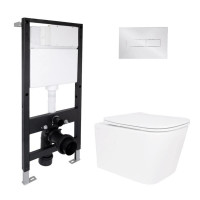 Готове рішення Qtap для ванної кімнати: підвісний унітаз Crow Ultra Quiet 485x340x290 + комплект інсталяції Standard (лінійна клавіша Chrome)
