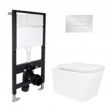 Готове рішення Qtap для ванної кімнати: підвісний унітаз Crow Ultra Quiet 485x340x290 + комплект інсталяції Standard (лінійна клавіша Chrome)