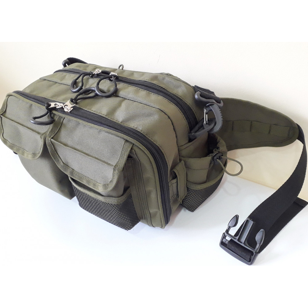 Сумка спінінгіста поясна + плече, посилена, непромокальна сумка для риболовлі ГОРИЗОНТ-2+