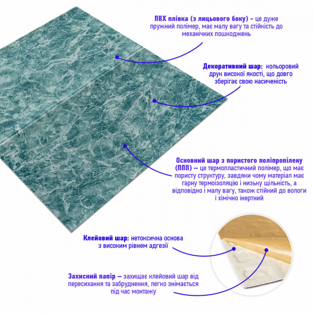 Декоративная 3D панель самоклейка 700x700x4мм Морская мраморная плитка (362) SW-00000530 SW-00000530