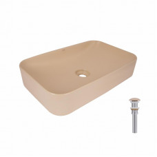 Раковина накладна Qtap Tern 610x350x135 мм, Beige, прямокутна, з донним клапаном QTTER188SB49790
