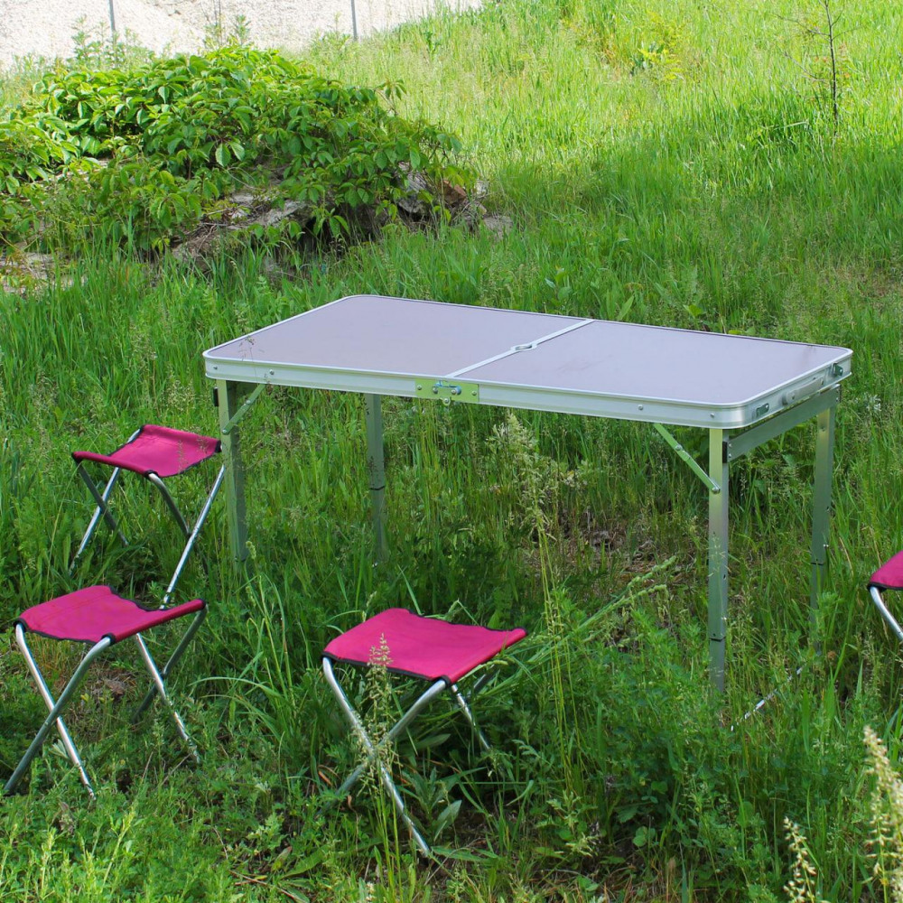 Розкладний стіл (бордовий) посилений для пікніка, стільці SP00484