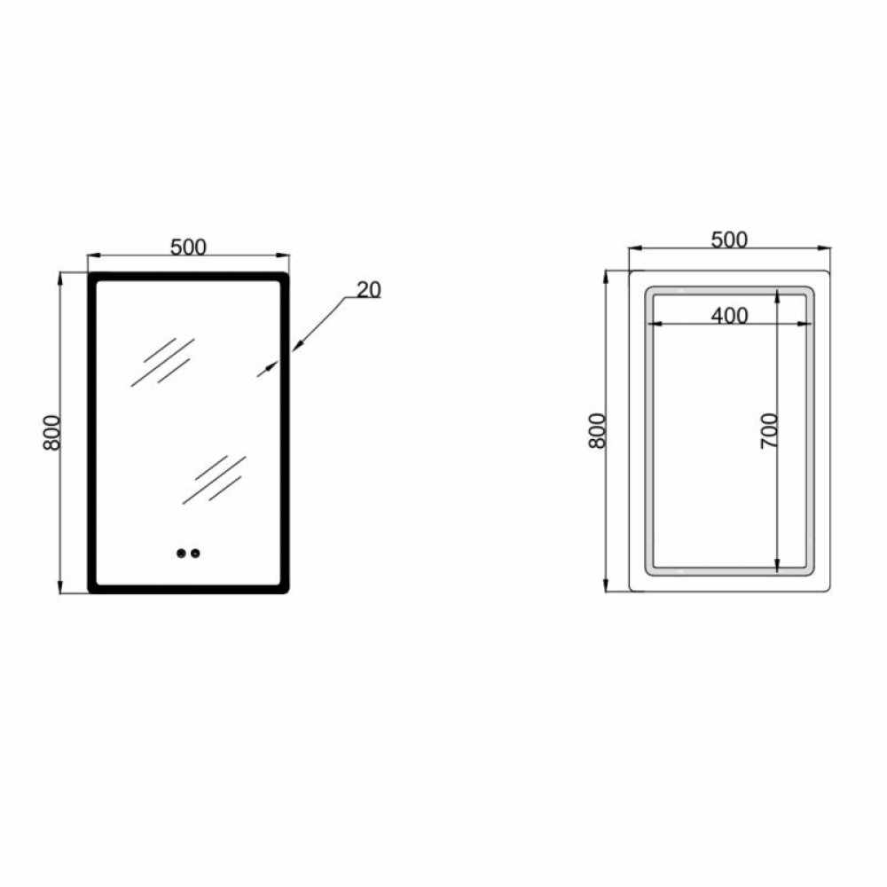 Дзеркало Lidz Orion (OR2) 500х800 з LED-підсвічуванням Touch, з антизапотіванням, з димером, рег. яскравості LDOR50080049291 SD00055415