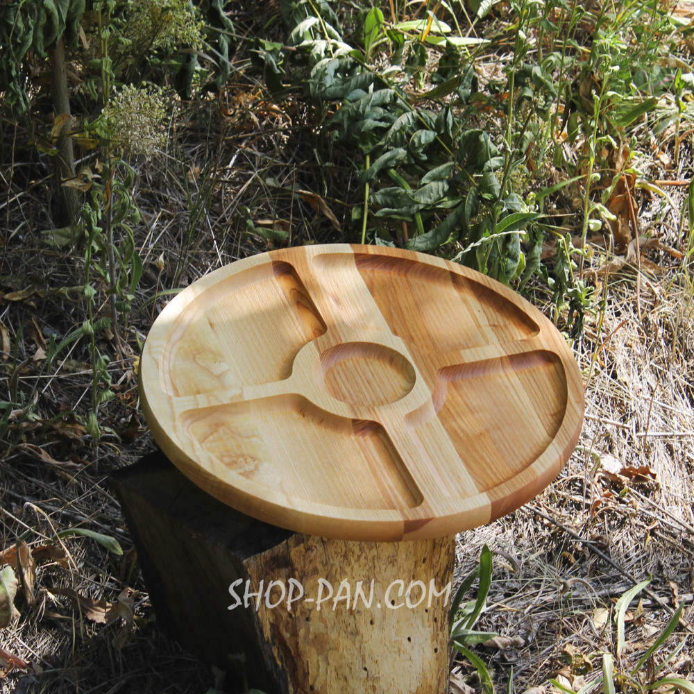 Менажница деревянная 35 см, круглая, на 5 секций, двухсторонняя 2425824565