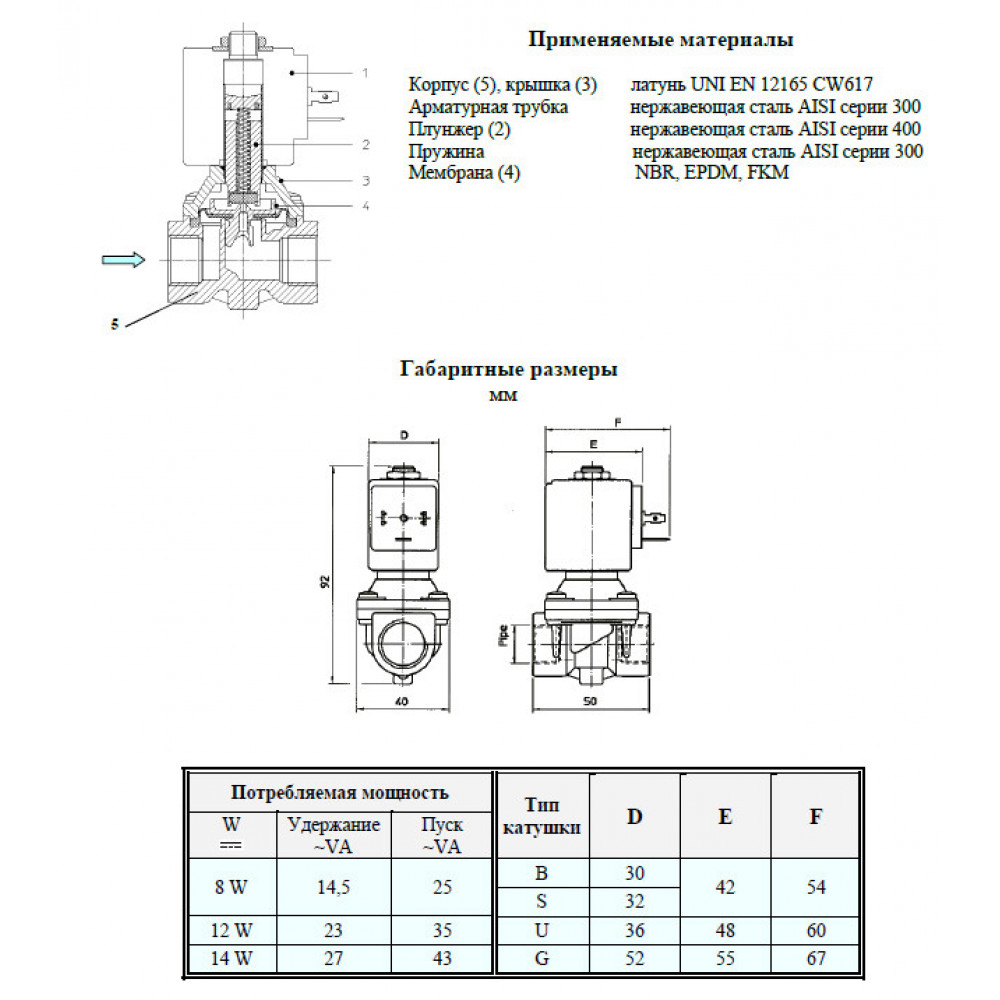 Клапан електромагн. 21H8KB120 НЗ, 1/2", Рвх-Рвих=0,1-20ат, Тмакс. =90С, 220В 21H8KB120