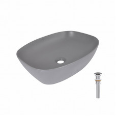 Раковина накладна Qtap Cardinal 500х380х140 мм, Stone grey, прямокутна, з донним клапаном QTCAR188SG49824