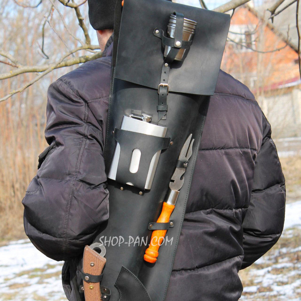 Набір шампурів для гриля в ексклюзивному шкіряному чорному чохлі 2425825599