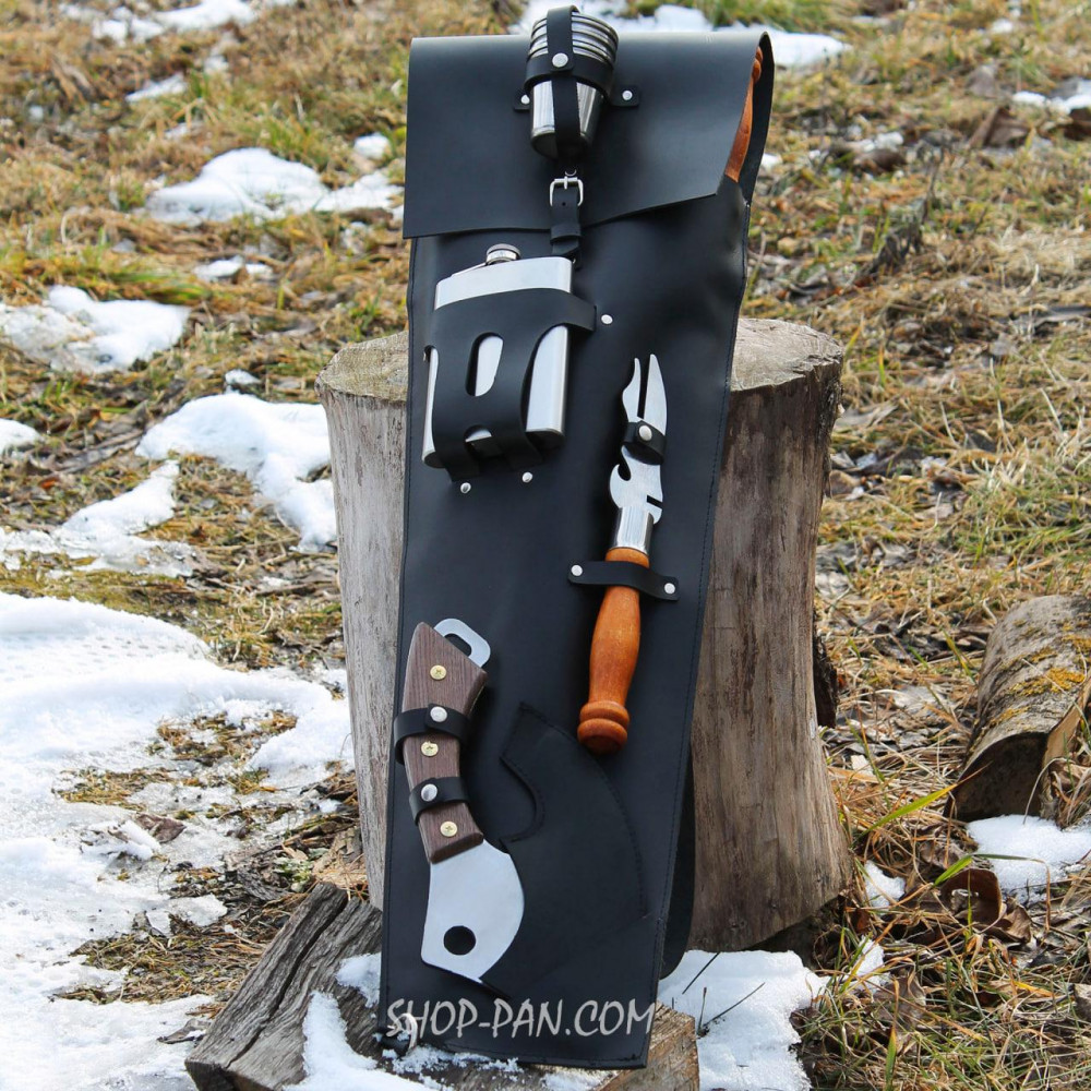 Набір шампурів для гриля в ексклюзивному шкіряному чорному чохлі 2425825599