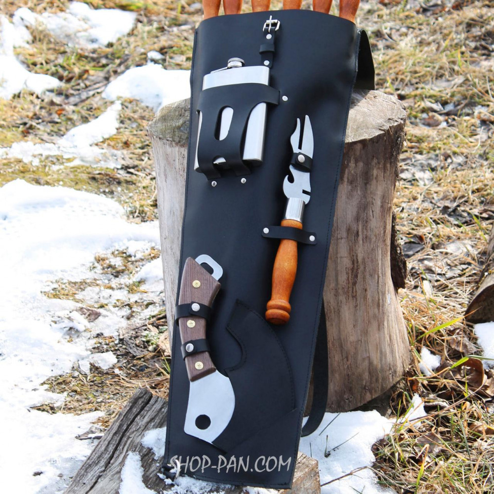 Набір шампурів для гриля в ексклюзивному шкіряному чорному чохлі 2425825599