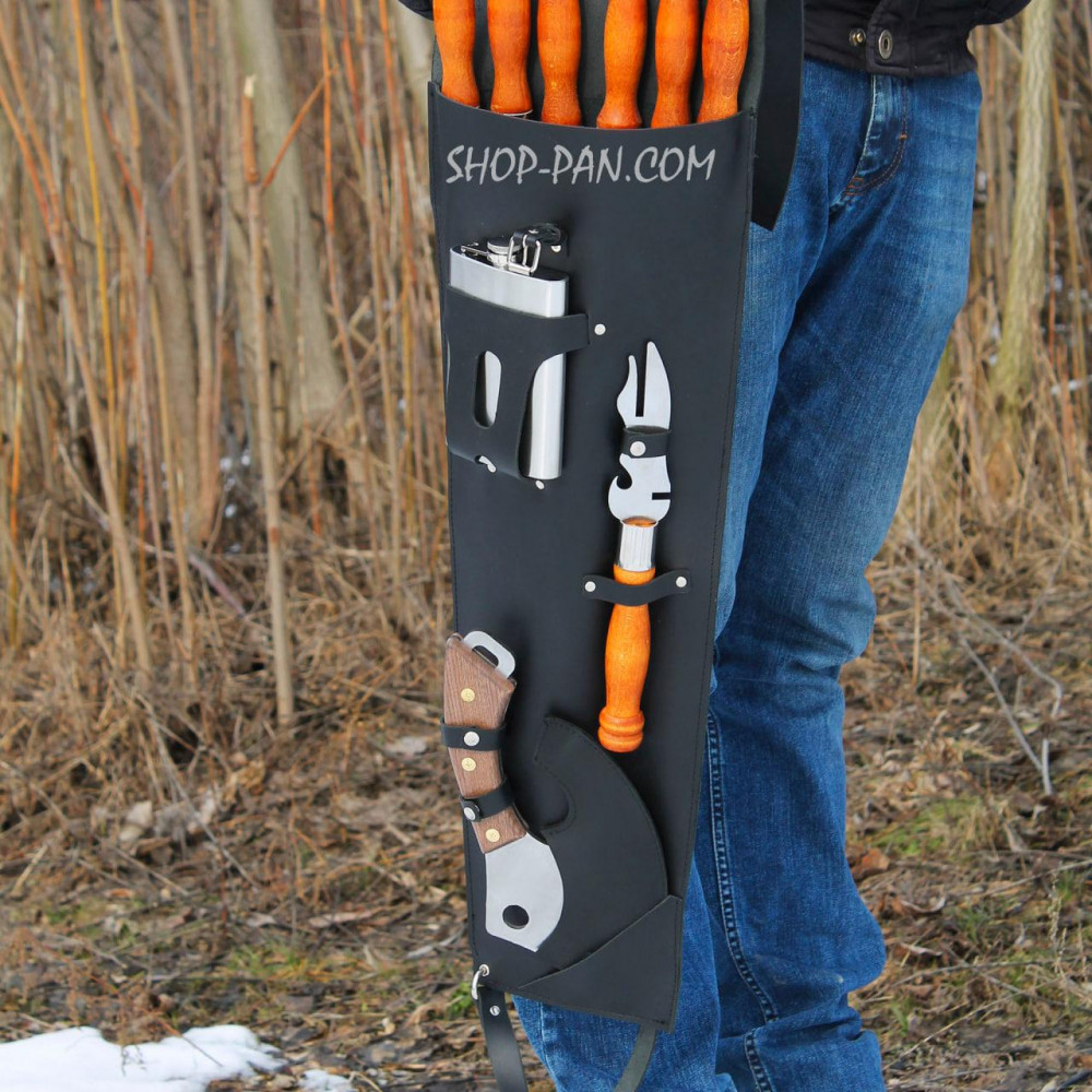 Набір шампурів для гриля в ексклюзивному шкіряному чорному чохлі 2425825599