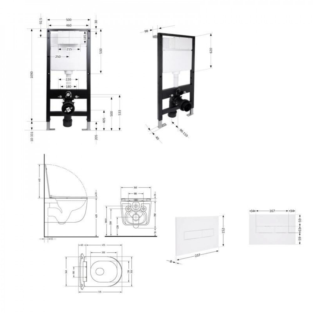 Готове рішення Qtap для ванної кімнати: підвісний унітаз Taurus Ultra Quiet 515x360x350 + комплект інсталяції Standard (лінійна клавіша White) SD00057779