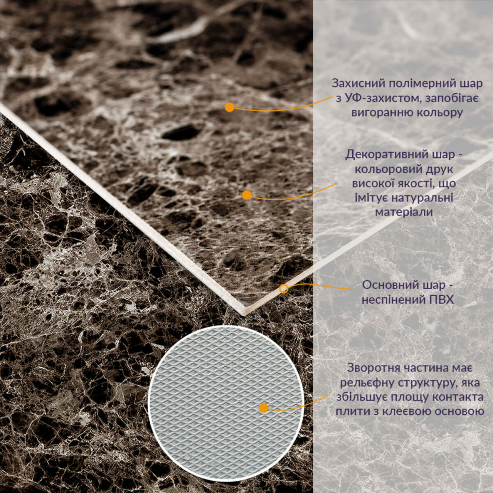 Декоративная ПВХ плита 600х600х3мм Серый темно-серый мрамор (S) SW-00001628 SW-00001628
