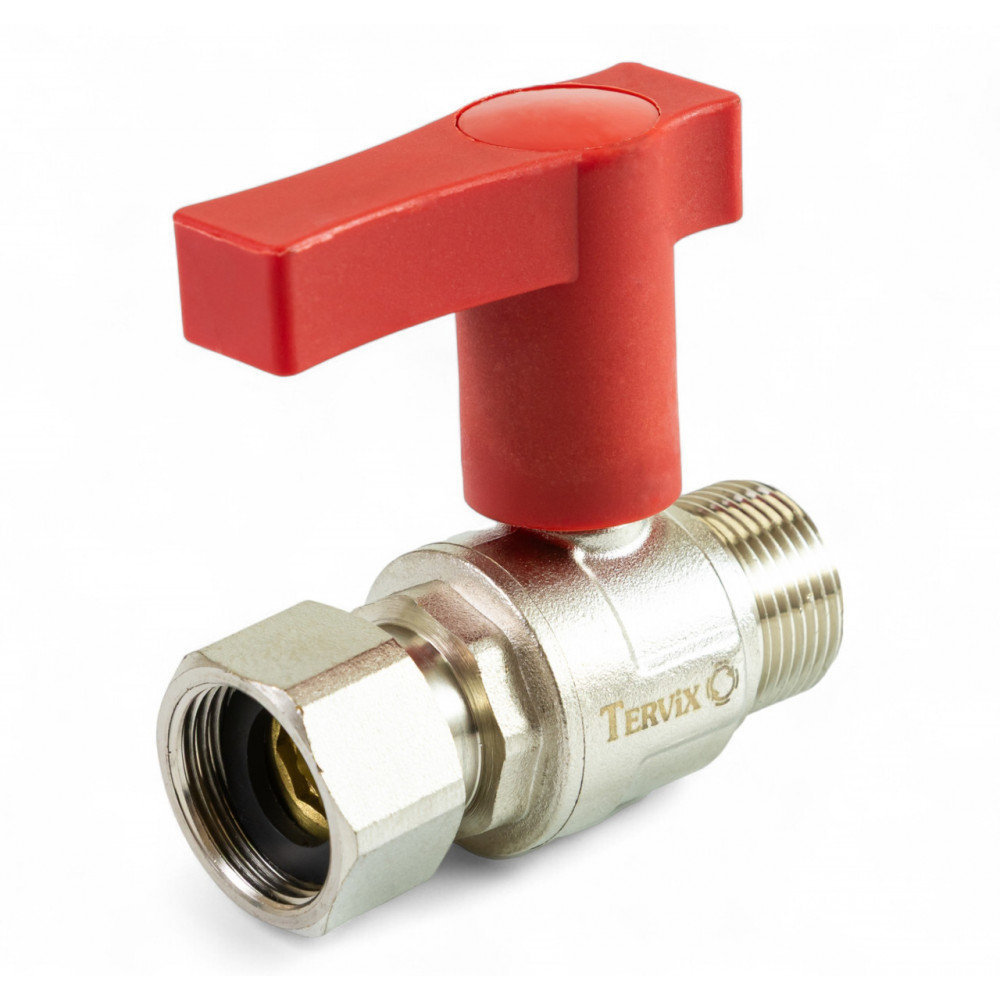 337222 Кран кульовий з американкою для гарячої води (червоний), 3/4'', латунь, Tervix Pro Line WD 337222