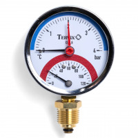357316 термоманометр Tervix Pro Line 80/0-4 бар, 0-120С, радиальный, с монтажным клапаном 1/2"