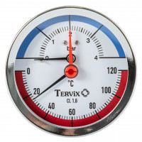 357816 термоманометр Tervix Pro Line 80/0-4 бар, 0-120 С аксиальный, с монтажным клапаном 1/2"