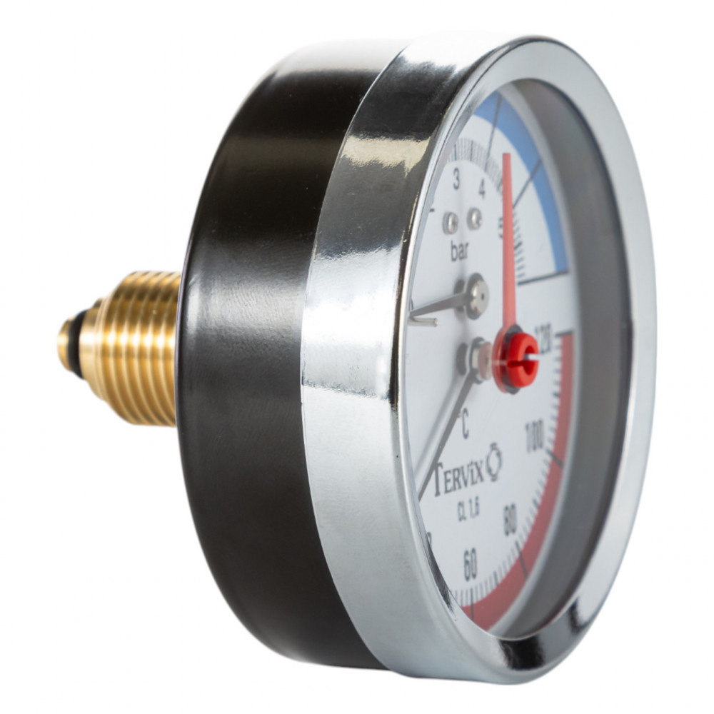 357817 термоманометр Tervix Pro Line 80/0-6 бар, 0-120 С аксіальний, з монтажним клапаном 1/2" 357817