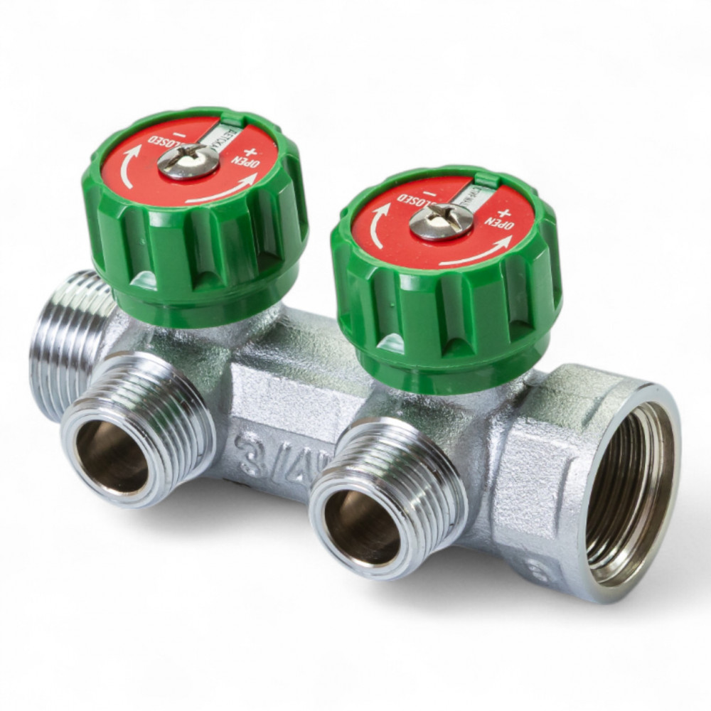 392012 Розподільча гребінка з регулюючими вентилями 2 контури 3/4''x1/2", латунь, Tervix Pro Line WD 392012