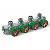 394012 Розподільча гребінка з регулюючими вентилями 4 контури 3/4''x1/2", латунь, Tervix Pro Line WD