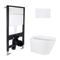 Готове рішення Qtap для ванної кімнати: підвісний унітаз Swan Rimless 520x360x320 + комплект інсталяції Standard (кругла клавіша White)