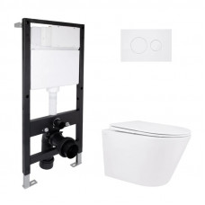 Готове рішення Qtap для ванної кімнати: підвісний унітаз Swan Rimless 520x360x320 + комплект інсталяції Standard (кругла клавіша White)
