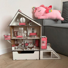 Ляльковий будиночок для LOL з рухомим лiфтом, шухлядою терасою та меблями
