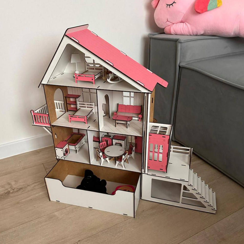 Кукольный домик для LOL с подвижным лифтом, ящиком террасой и мебелью 2487500119