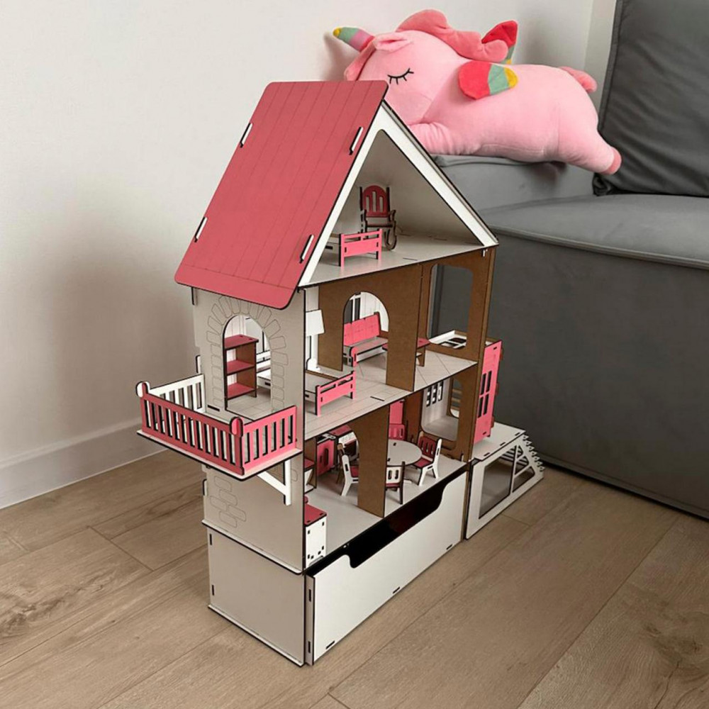 Кукольный домик для LOL с подвижным лифтом, ящиком террасой и мебелью 2487500119