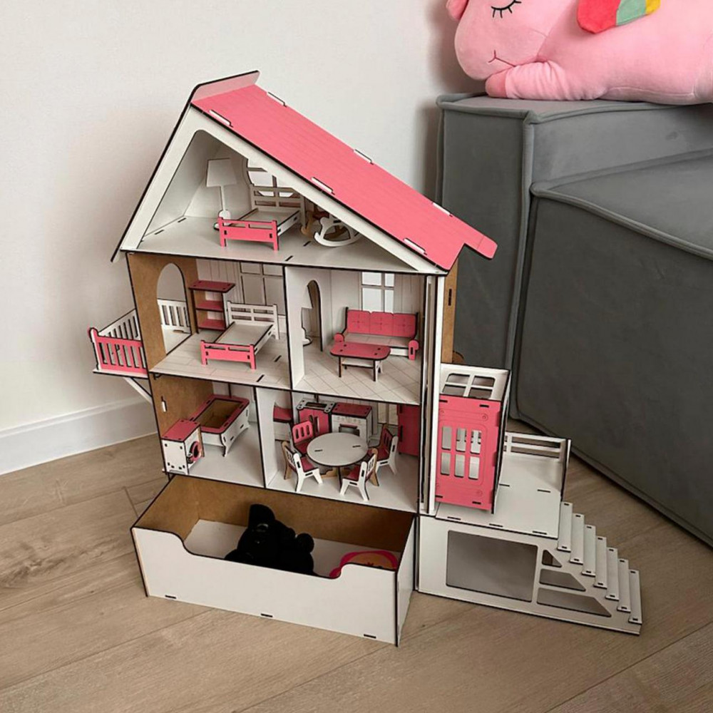 Кукольный домик для LOL с подвижным лифтом, ящиком террасой и мебелью 2487500119