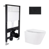 Готове рішення Qtap для ванної кімнати: підвісний унітаз Swan Rimless 520x360x320 + комплект інсталяції Standard (кругла клавіша Black)