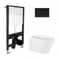 Готове рішення Qtap для ванної кімнати: підвісний унітаз Swan Rimless 520x360x320 + комплект інсталяції Standard (кругла клавіша Black)