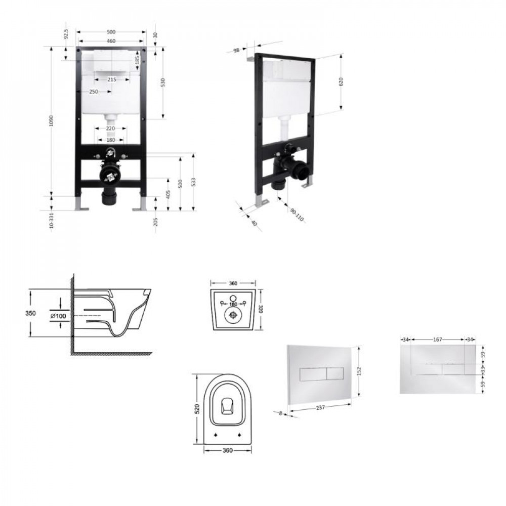 Готове рішення Qtap для ванної кімнати: підвісний унітаз Jay Ultra Quiet 520x360x320 + комплект інсталяції Standard (лінійна клавіша Chrome) SD00057724