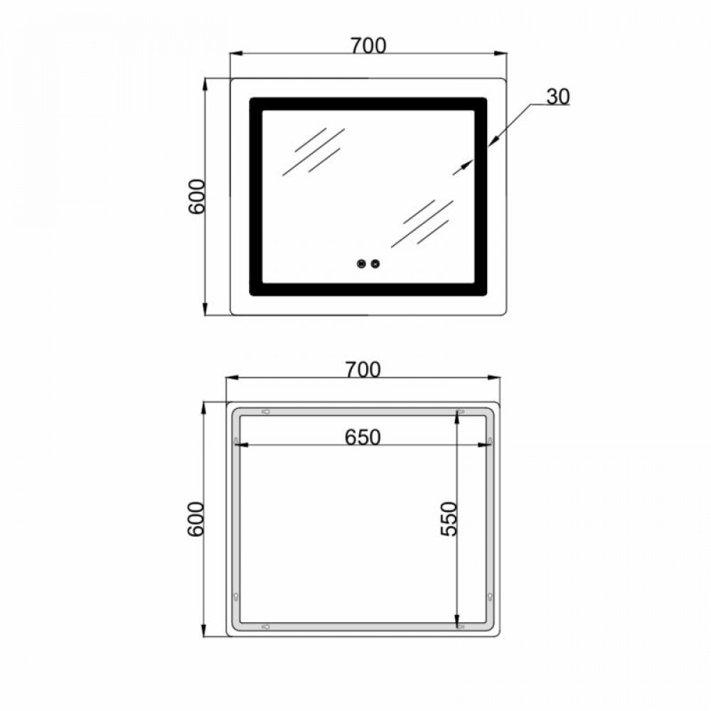 Дзеркало Lidz Kubis (KU2) 600х700 з LED-підсвічуванням Touch, з антизапотіванням, з димером, рег. яскравості LDKU60070049286 SD00055410