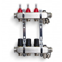 501203 Колектор на 3 контури, з витратомірами, краном Маєвськ та зливним, нерж.сталь Tervix Pro Line