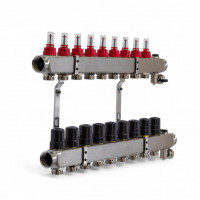 501209 Колектор на 9 конт., з витратомірами, краном Маєвськ. та зливним, нерж.сталь Tervix Pro Line