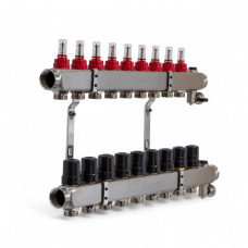 501209 Колектор на 9 конт., з витратомірами, краном Маєвськ. та зливним, нерж.сталь Tervix Pro Line